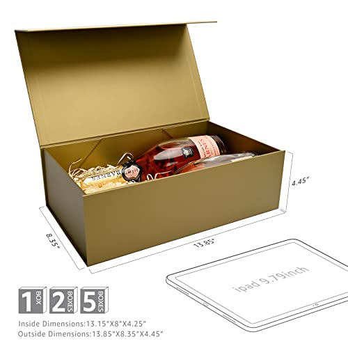 LIFELUM Empty Gift Boxes 2 Pack 13.85 x 8.35 x 4.45 inch Rectangle Collapsible Box with Magnetic Lid and Ribbon,Card,Shredded Paper Filler - color: Cyan Gold, size: 1 count (Pack of 2)