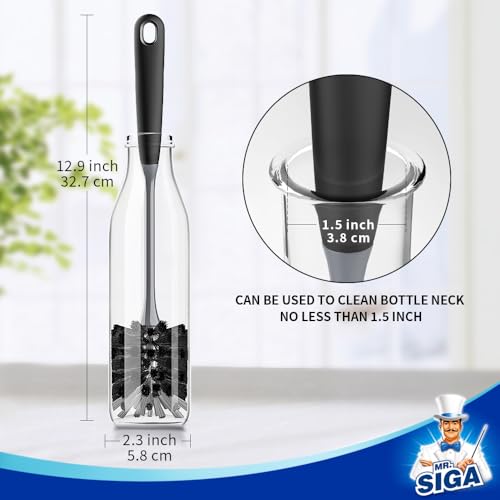 MR.SIGA Long Handle Bottle Brush, Flexible Scrub Brush for Water Bottles, Glasswares, Mugs, Black, 2 Pack - color: Black