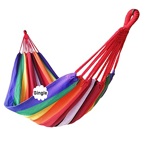 GOCAN Brazilian Single Hammock 1 Person Canvas 200X100cm Total Length 310cm Load 250kg Cotton Hammock for Garden Backyard Outdoor and Indoor - color: Full Color(single)