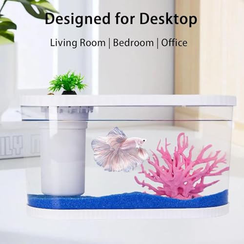 2.2Gal Aquarium Starter Kits, Small Beta Fish Tank Kit with Quiet Filter & Color Light, Nano Desktop Tank for Betta Shrimp Guppy Goldfish, Complete Starter Kit (12.6 * 7 * 5.6 Inch) - color: WHITE