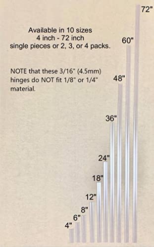 DistinctAndUnique Clear PVC Hinge Piano Style for 3/16" (4.5mm) Material, 18 Inch, 1 Piece No Screw or Glue Plastic Aquarium Lid Hinges for Plexiglass Panels, Golf Cart Windshield Hinge Acrylic Panels - size: 18 Inch