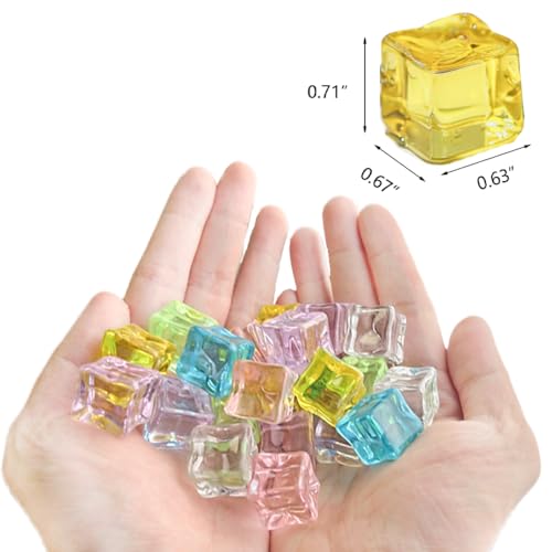 HappyFiller 76 PCS 0.7 Inch Multi Colors Fake Crystal School Counting Plastic Ice Cubes Acrylic Artificial Square Rocks for Photography Props,Food Display,Vase Filler,Table Scatters,Arts Crafts - color: Multi Colors