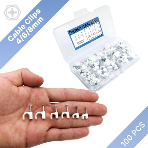 100pcs Cable Clips 4/6/8mm - Cord Wire Management Clips for Wall, Coaxial Cable Clips, RG6 RG59 CAT6 RJ45 Wire Wall Clips
