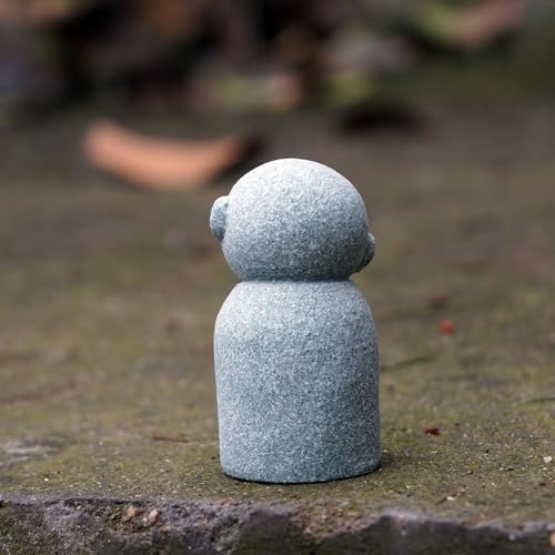 OwMell Japanese Jizo Monk Statue, Buddha Jizo Figurine Memorial Aquarium Statue Ornament - Tilt Smile - color: Tilt Smile Stone