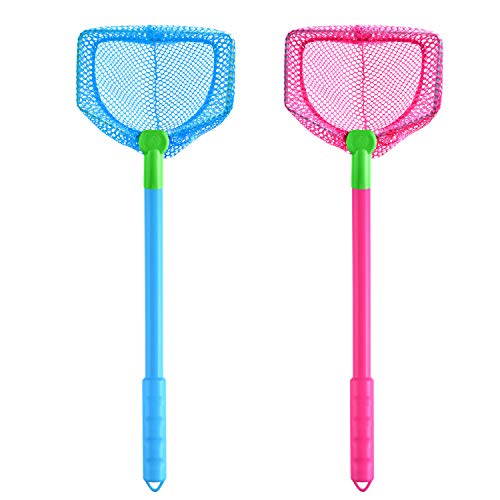 Coopay 2 Pieces Butterflies Fishing Net Catching Bug Floating Bait Beach Nets for Outdoor Playing - color: Blue + Rose Red
