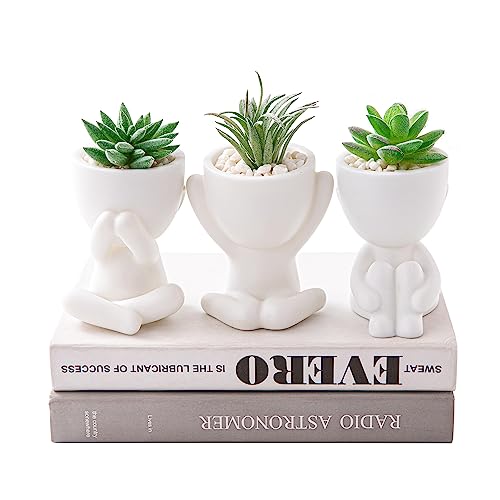 HEYO-YEPY 3PCS Cute Artificial Plant Office Decor for Women and Men, Aesthetic Desk Plant Decor for Office and Home, Potted Small Fake Plants for Indoor Decoration, White Pots Green Plants - color: 3 Pcs Set, White Pots Green Plant