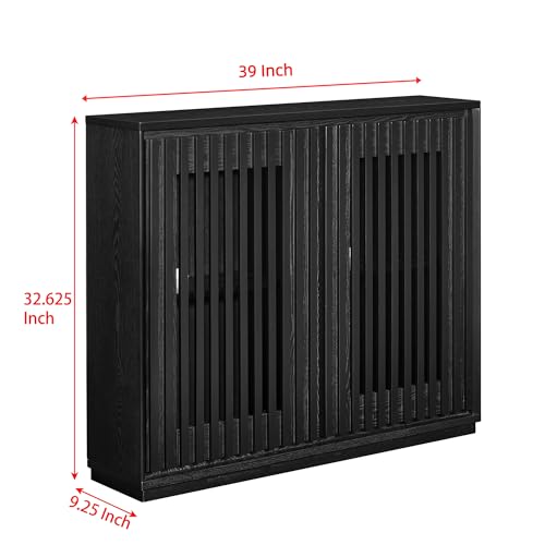 LKTART Mid Century Modern Entryway Cabinet, Narrow Small Sideboard Buffet Storage Cabinet with Arched Doors,TV Media Console Cabinet for Living Room,Kitchen,Home Bar,Black - color: B- Black, size: 1 Piece