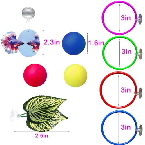 9 pcs Betta Fish Enrichment Toys Fish Exercise Rings Tank Decoration Set Feeding Rings Training Ring Feeder Fish Toys Floating Mirror Balls Resting Spot for Stress-Free Fish Aquarium Accessories