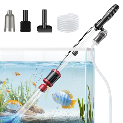 36W Electric Aquarium Vacuum Gravel Cleaner: Fish Tank Vacuum Gravel Cleaner with Strong Suction for Automatic Water Change Algae Remover Sand Wash Water Shower and Water Circulation, Timed Off