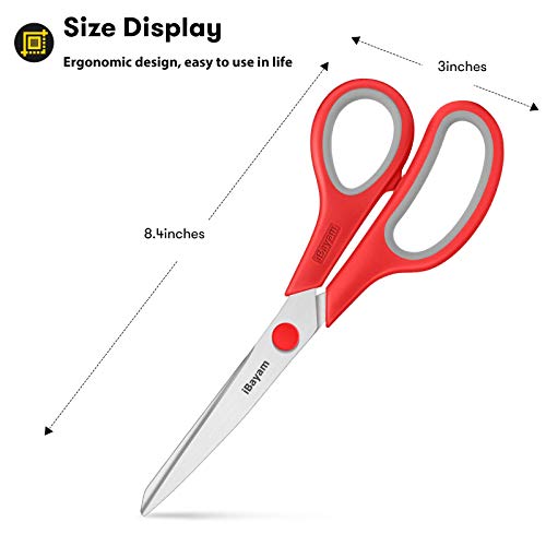 Scissors, iBayam 8" All Purpose Scissors Bulk 3-Pack, Ultra Sharp 2.5mm Thick Blade Shears Comfort-Grip for Office Desk Accessories Sewing Fabric Home Craft School Supplies, Right/Left Handed - color: Red, Black, Blue, size: 3-Pack