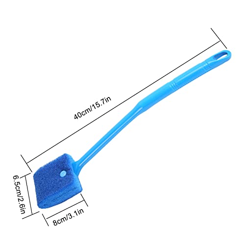 Tnfeeon Aquarium Scraper Double Sided Sponge Brush Cleaner Long Handle Fish Scrubber Sponge Scrubber Cleaner for Glass Aquariums and Home Kitchen 15.7 inches(Blue)