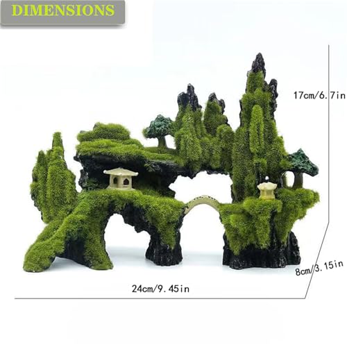 Fish Tank Decorations, Aquarium Decor Aquarium Rocks Mountain View, Landscape Aquarium Ornament Rock Resin Decoration Stone with Moss Fish Tank Rocks (L)