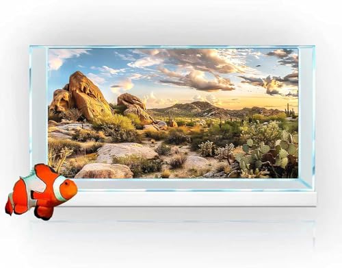 Reptile Habitat Background, Blue Sky Oasis Cactus Sun and Desert Terrarium Background with 6 EVA Double-Sided Tapes 48x24 inches/120x60 - color: Sun, size: 48"L x 24"W