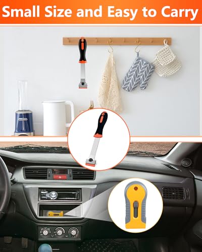 2 Pack Razor Blade Scraper with 20 Plastic and 20 Metal Blades for Removing Paint, Grease from Windshield, Registration Sticker, Glass Top Stove Cooktop Scraper - color: Orange-yellow