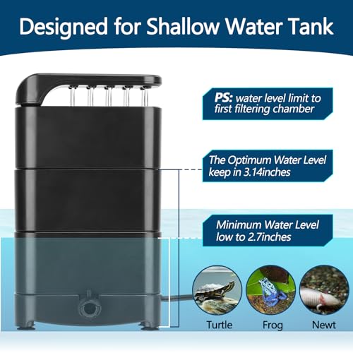hygger 150GPH Turtle Filter with 2 Sponges Bio Ball, 3-in-1 Water Circulation Draining Bio Filtration Amphibian Tank Filter 5 to 35 Gallon for Reptile Frog