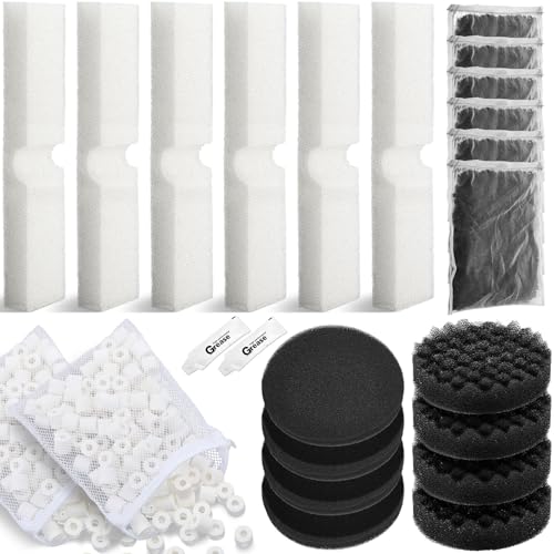 Threlaco 12 Pcs Aquarium Filter Media Kit Compatible with Fluval Fx4/fx5/fx6 Filter, Including Bio Sponge Pads, Carbon Foam Pad, Bio Sponge Block, Activated Carbon, Ceramic Rings, Silicone Lube
