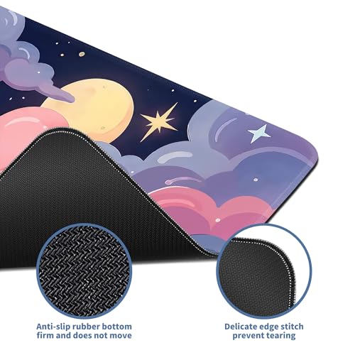 Cute Mouse Pad Kawaii Large Desk Mat Extended Keyboard Mouse Pad Pink Purple Cloud Mousepad with Non-Slip Base and Stitched Edge Gaming Mouse Mat Desk Pad 31.5 x 11.8 Mouse Pads for Desk Home Office - color: Colorful Clouds