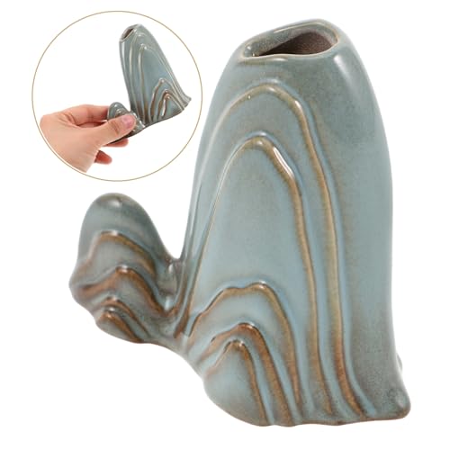 Zerodeko Ceramic Mini Mountain Fish Tank Landscape Decoration Versatile Bonsai Decor for Home Office Zen Garden Accessory Multiuse Brush Holder for