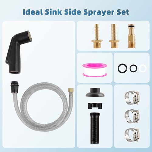 Hygie Rinse Oil Rubbed Bronze Kitchen Spray Attachment/Hose/Holder Set, Compatible with Moen/Delta Faucet, Kitchen Side Sprayer, 1/4'' Female Thread, ABS Plastic, 1-Pack - color: Oil Rubbed Bronze, style: Sprayer Head/Hose/Holder Set