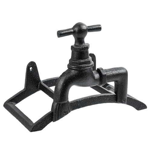 MyGift Brown Heavy Duty Cast Iron Outdoor Garden Hose Hanger Wall Mounted Water Hose Holder Reel with Vintage Scrollwork Design (Spigot Design) - style: Spigot Design