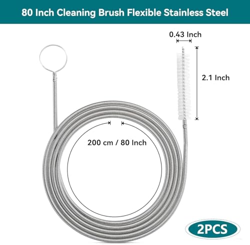 2 Pack 80 Inch Long Flexible Drain Brush, Sunroof Drain Cleaning Tool for Ice Maker, Refrigerator, Straw & Feeding Tube