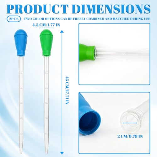 17.7 Inch 2 Pcs Extra Long Aquarium Coral Feeder Tool, Deep Tank Coral and Fish Feeding Pipette, Reef Corals Food Spot Feeder Tube for Corals and Fish Feeding, Reef Tank Maintenance Accessories