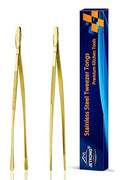JETKONG 2 Pcs 9-Inch Cooking Tweezers Stainless Steel Food Tweezers Kitchen Tweezer Tongs (Gold) - color: Gold, size: 9+9 Inch