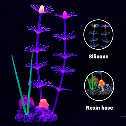 Soft Silicone long Coral Decor with Dynamic Swaying Motion, Weighted Base Aquarium Ornament for Lifelike Reef Aesthetic in Freshwater Saltwater Fish Tank, Safe Shelter for Invertebrates (Blue) - color: Blue
