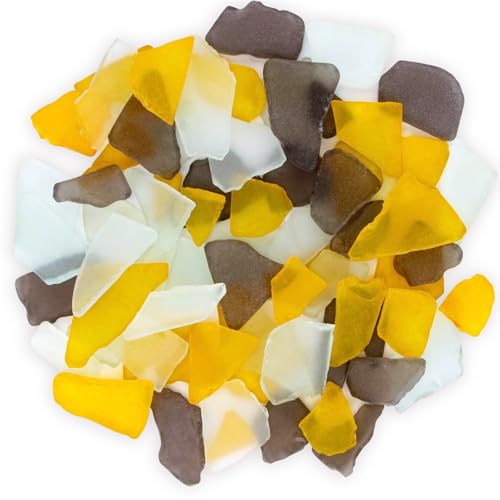 Sukh 15 OZ Frosted Sea Glass - Sea Glass Vase Fillers for Crafts Beach Beads Large Beach Pieces vase fillers for Home Decor Aquarium DIY Crafts (Black Tea & Clear & Orange Mix) - color: Black Tea & Clear & Orange Mix