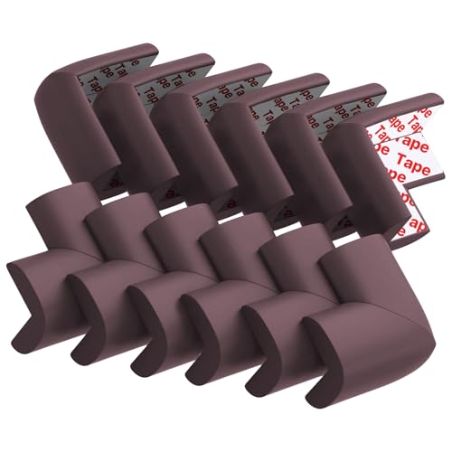 12 Pack Soft Corner Protector Baby Proofing Edge and Corner Guards, Table Corner Protectors for Furniture, Safety Pre-Taped Rubber Corner Covers for Fireplace, Stair, Cabinet (Brown) - color: Brown