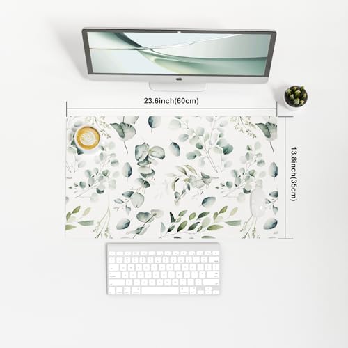 Colorful Star Large Mouse Pad, PU Leather Waterproof Desk Mat, Computer Gaming Mouse Pad, XXL Full Table Mousepad Non Slip Desk Pad for School Office Home 23.6" x 13.8" - Fresh Eucalyptus Leaves - color: Fresh Eucalyptus, size: 23.6L x 13.8W inches