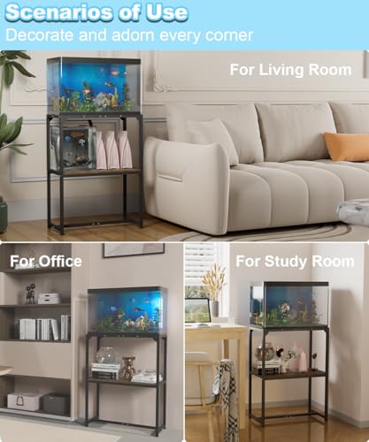 Mondazie 20 Gallon Fish Tank Stand, Upgraded Height Aquarium Stand Table with 2 Tiers Storage Shelf, Metal Reptile Breeder Turtle Terrarium Stand Rack for Home Office, 24" L x 12" W x 32.2" H, Black