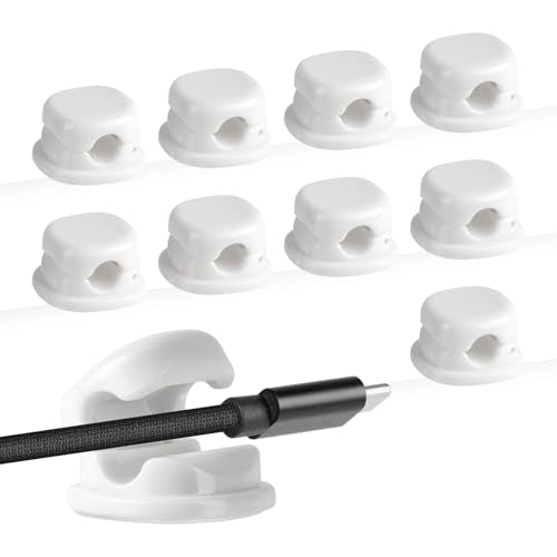 Desk Cord Holder, 9PACK Cord Organizer Clips, Spring-Loaded Cable Management for Nightstand, Car & Office – Premium Adhesive, Easy Access, No Damage, Phone Charger Wire & More, White - color: White