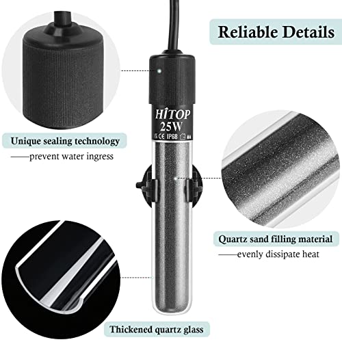 HITOP Compact Submersible Aquarium Heater -25W Digital Heater for Fish Tank Turtle Tank, for Saltwater and Fresh Water with Temperature Controller - size: (1-6 Gal)25W