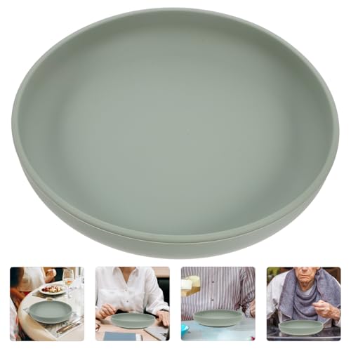 Ipetboom Silicone Anti-Spill Plate with Suction Cup Base Raised Edge Scoop Plate for S and Disabled Adults Non-Skid Self-Feeding Dinnerware Dishwasher Safe 7.7X7.7X1.6 Inches