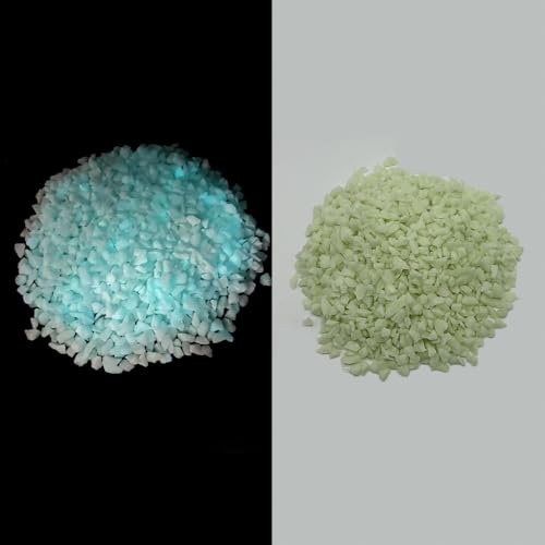 HappyFiller Blue Glow in the Dark Crushed Sand Broken Glass Pieces Crush Terrarium Rocks Stones for Home Centerpieces,Crafts,Resin Arts,Plants Decoration,Vase Fillers,Candle Holder Decor,1.3 LB - color: Blue Glow