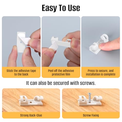50 Pcs Self Adhesive Cable Clips,Upgraded Cable Management with Screw Hole,Strong Cord Organizer for Under Desk,Car,TV PC,Christmas Light Indoor/Outdoor-White M - color: white, size: M(Fit 0.2-0.28in)