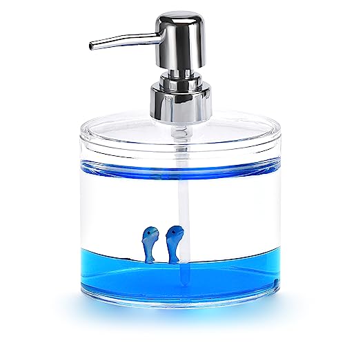 Locco Decor 4 Piece Acrylic Liquid 3D Floating Motion Bathroom Vanity Accessory Set Ocean Cartoon Animal Theme Dolphin Toothbrush Holder, Tumbler, Soap Dispenser, Soap Dis - size: 4-piece, style: Dolphin