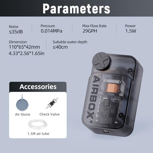 AQUASMITH Aquarium Air Pump,Ultra-Quiet/Small Size/More Output Air Pump for Fish Tank 1.5w/29GPH/14Kpa,with Air Stone Bubbler,Adjustable Airflow,Single Outlet Suitable for 20-40 Gallon Fish Tank - size: 1.5W/29GPH （20-40gal）