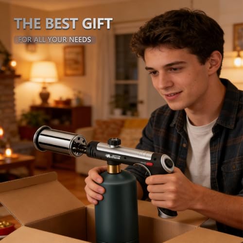 Powerful Propane Torch Gun, Kitchen Torch With Adjustable Flame, Flamethrower Blow Torch for BBQ, Campfire, Searing Steak, Camping (Propane Tank Not Included)-Silver - color: Silver