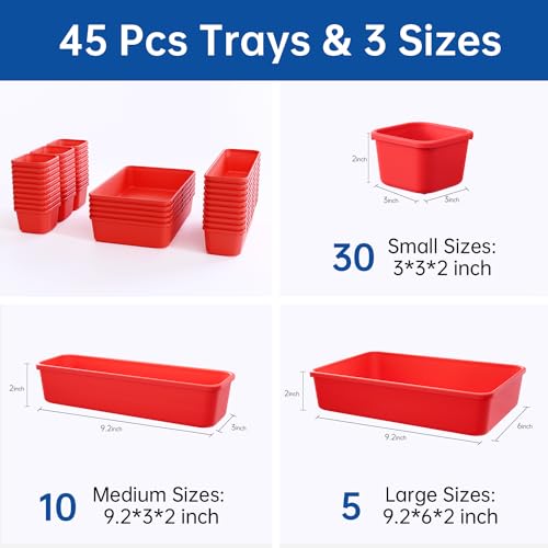 45 Pack Tool Box Organizer Tool Tray Dividers, Toolbox Drawer Organizers Storage Trays for Rolling Tool Chest, Work Bench Cabinet Bins, Hardware Parts Screw Nut Bolt Small Tools Organization - Red - color: 45PCS - Red, size: 3 - Sizes