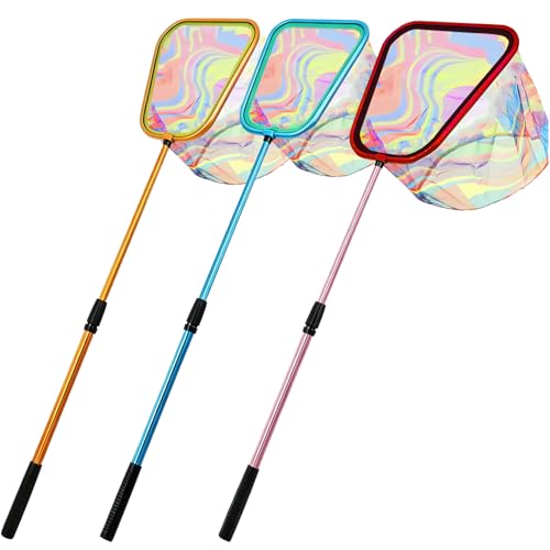 Kids Fishing Net, 3 Pack Telescopic Landing Net with Aluminum Pole Handle, Beach Nets Toys for Kids, Butterfly Net Bug Net, Fish Net Crab Nets Fishing Gear for Kids Youth, Outdoor Playing