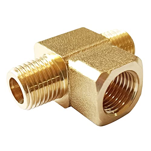 Uenede 2PCS Brass Tee Pipe Fitting 1/4" NPT Male x 1/4" NPT Female x 1/4" NPT Male for Water/Oil/Gas - style: Male x Female x Male