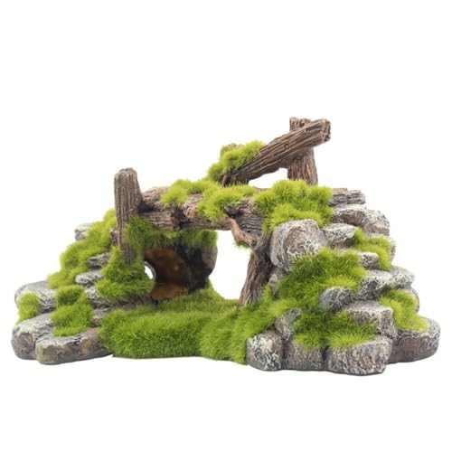 Fish Tank Decorations Bridge Ornament, Resin Craft Creative Fish Tank Ornaments Moss Rockery Shape Decoration DIY Landscaping(Green)