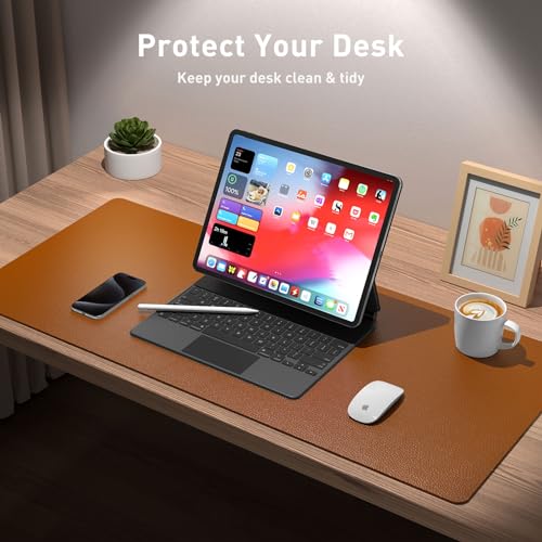 Aothia Leather Desk Pad Protector, Mouse Pad, Office Desk Mat, Non-Slip PU Leather Desk Blotter, Laptop Desk Pad, Waterproof Desk Writing Pad for Office and Home (Brown,23.6" x 13.7") - color: Brown, size: 23.6" x 13.7"