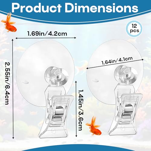 12 Pcs Aquarium Suction Cup Clips Set - Transparent Small Suction Cups with Clips, Multi-Functional Aquarium Plant Holder and Veggie Seaweed Plant Suction Cup Clip