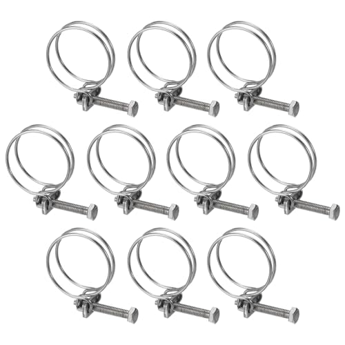 uxcell 10Pcs Double Wire Hose Clamp, 34-38mm Adjustable Stainless Steel Wire Hose Clips with M6 Bolt for Dust Collection Hose, Pump Hose Pipe - size: 34-38mm