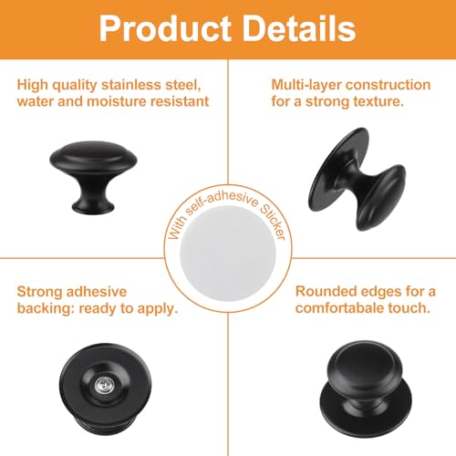 MOROBOR Stainless Steel Drawer Knobs, 24pcs Self-Stick Instant Cabinet Pulls, 1.18Inch Adhesive Sliding Door Stick On Handle with Mounting Screws for Glass Cabinet Cupboard Drawer (Matte Black) - color: Matte Black-24PCS, size: 1.18Inch