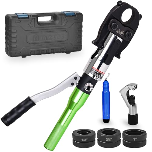 AMZCNC ProPress Tool Copper Tube Fittings Hydraulic Copper Pipe Crimping Tool with 1/2 inch,3/4 inch and 1 inch Jaws Copper Pipe Press Crimpers Pressing Pliers,Suit for Narrow Space and Tee Fittings