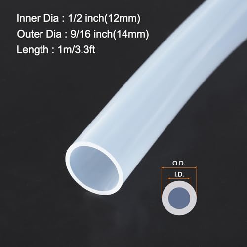 1m(3.3ft) 12mm(1/2") ID x 14mm(9/16") OD Silicone Tubing Clear Industrial Plastic Tubing Pure Silicone Hoses for Pump Siphoning Draining Irrigation Brewing - color: Clear, size: 1/2" x 9/16"